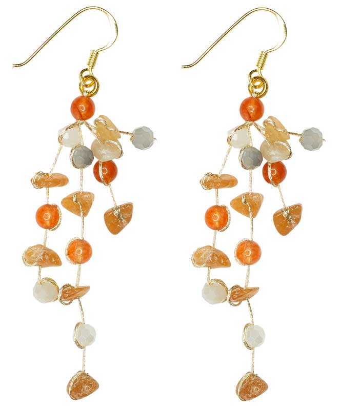 
                  
                    Load image into Gallery viewer, Sarah - Tumbled Stone and Silk Floating Earrings
                  
                