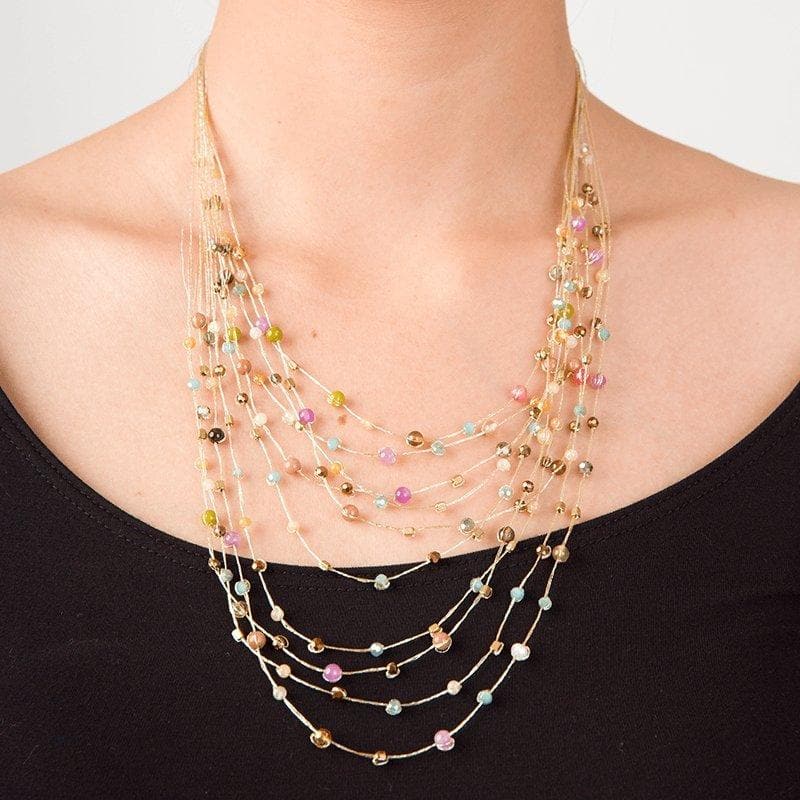 Reena - Handmade Silk and Stone Floating Necklace - Marquet Fair Trade