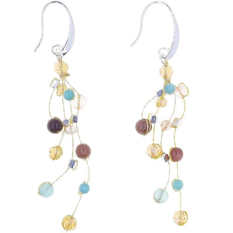 
                  
                    Load image into Gallery viewer, Reena - Stone and Silk Floating Earrings - Marquet Fair Trade
                  
                