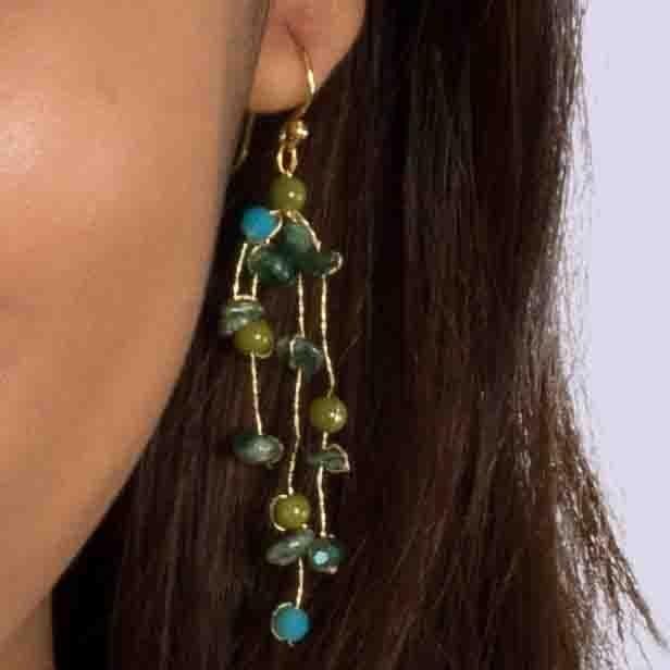 
                  
                    Load image into Gallery viewer, Sarah - Tumbled Stone and Silk Floating Earrings - Marquet Fair Trade
                  
                