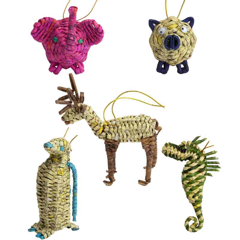 Upcycled Animals Ornament Set - Marquet Fair Trade
